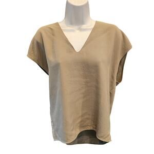 EVERLANE Japanese GoWeave V-Neck Top-Pea Green 6 (XL) triacetate boxy relaxed